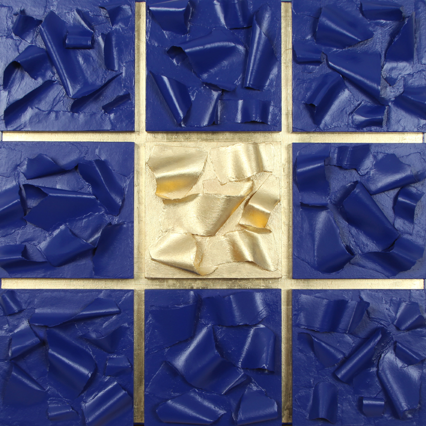 Multimaterici su tavole in Okumè Marino - Foglia d'oro zecchino kt.22 - cm63x63